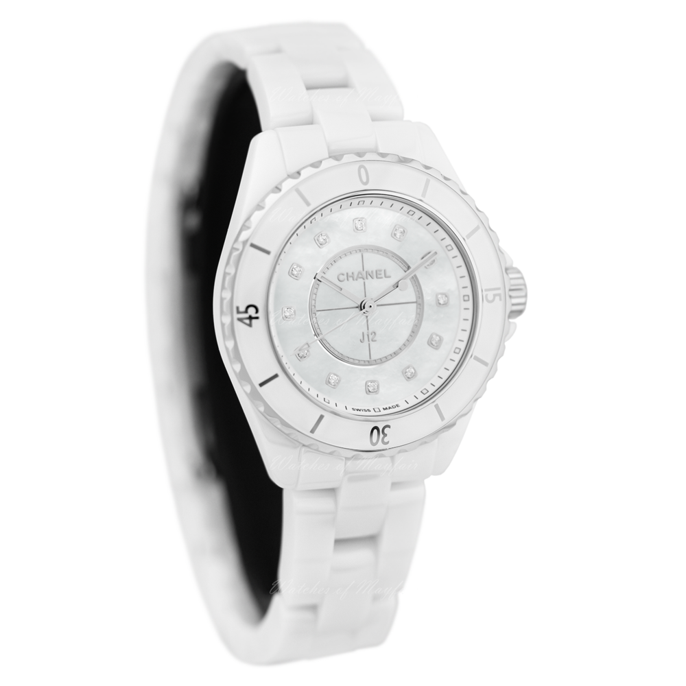 Chanel J12 Diamonds Mother of Pearl White Dial White Steel Strap