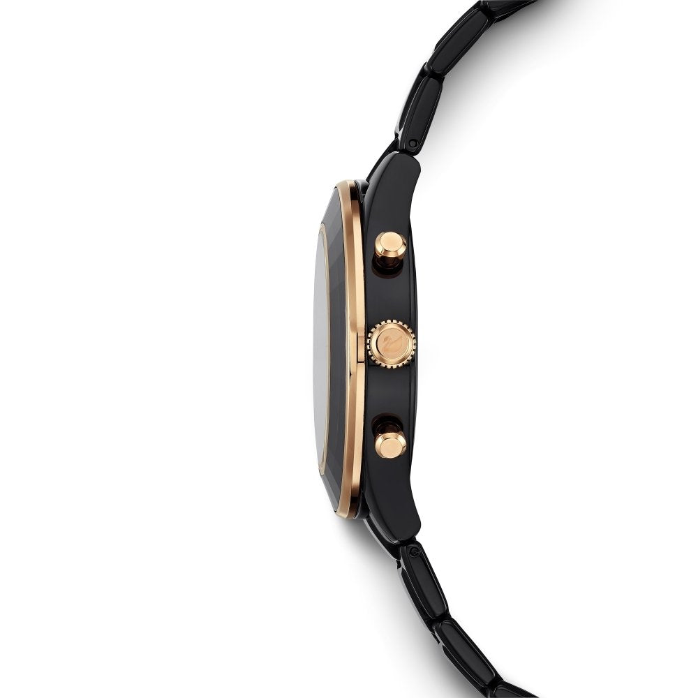 Black Unisex Lux Strap Black Dial Steel Swarovski Watch Octea Sport