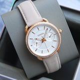 Fossil Tailor Quartz White Dial Pink Leather Strap Watch for Women - ES4393