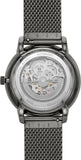 Fossil Neutra Automatic Skeleton Black Dial Grey Mesh Strap Watch for Men - ME3185