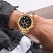 Guess Edge Chronograph Black Dial Gold Steel Strap Watch For Men - GW0539G2