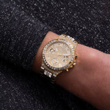 Guess Moonlight Multi Function Diamonds Gold Dial Gold Steel Strap Watch for Women - GW0320L2