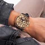 Guess King Quartz Crystals Gold Dial Black Silicone Strap Watch For Men - GW0537G2