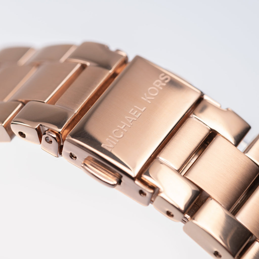 Michael Kors Ritz Chronograph Rose Gold Dial Steel Strap Watch for Women - MK6357