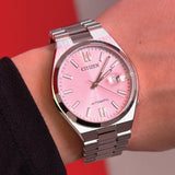 Citizen x Pantone Dreamy Pink Dial Silver Steel Strap Watch For Men - NJ0158-89X