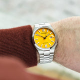 Citizen Tsuyosa Automatic Yellow Dial Silver Steel Strap Watch for Men - NJ0150-81Z