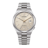 Citizen Tsuyosa Automatic Oatmeal White Dial Silver Steel Strap Watch For Men - NJ0151-88W