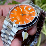 Citizen Tsuyosa Automatic Orange Dial Silver Steel Strap Watch For Men - NJ0151-88Z