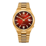 Citizen Tsuyosa Automatic Red Dial Gold Steel Strap Watch For Men - NJ0153-82X