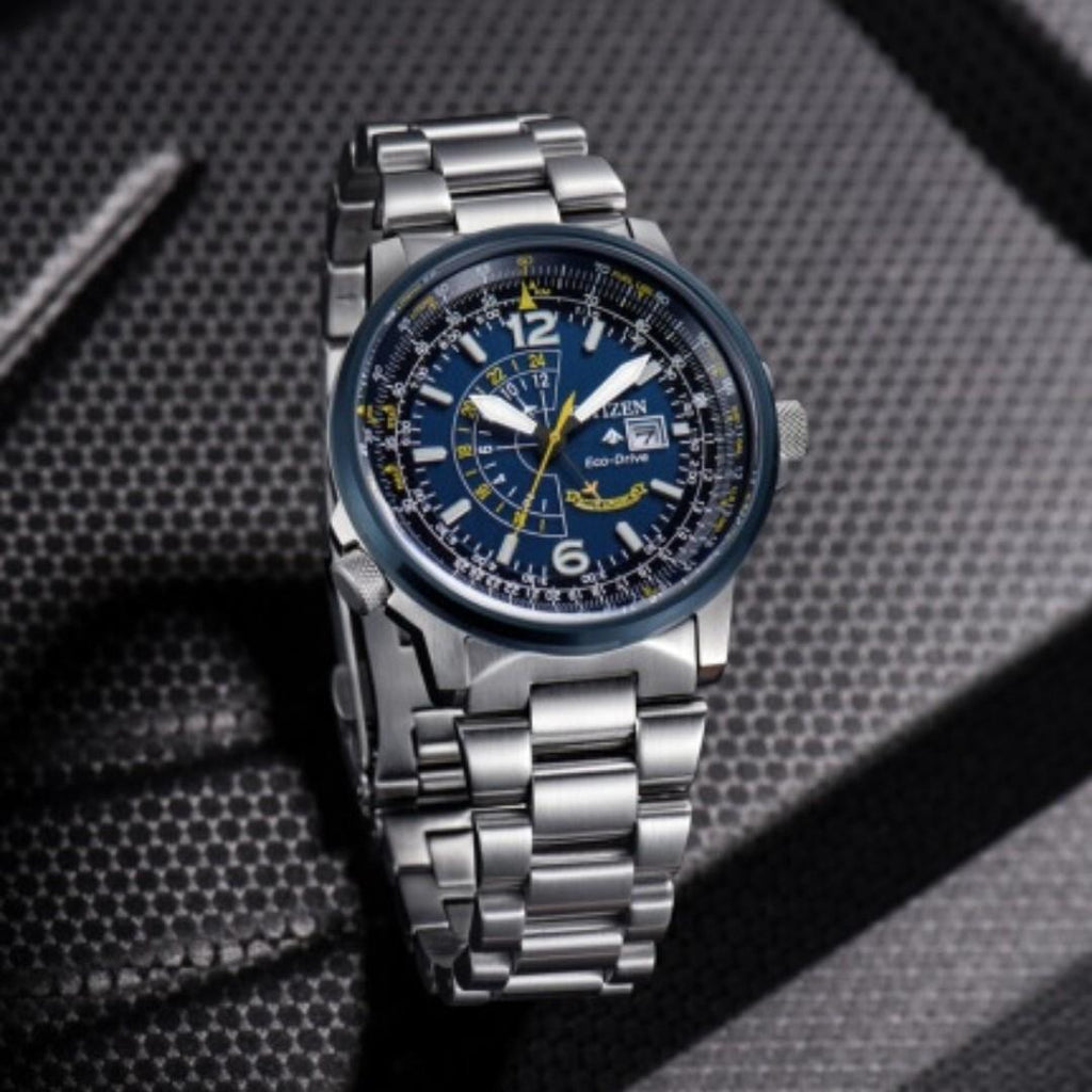 Citizen Promaster Nighthawk Eco Drive Navy Blue Dial Silver Steel Strap Watch For Men - BJ7006-56L
