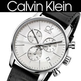 Calvin Klein City Chronograph Silver Dial Black Leather Strap Watch for Men - K2G271C6