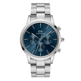 Daniel Wellington Iconic Chronograph Link Blue Dial Silver Steel Strap Watch For Men - DW00100644