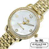 Coach Delancey Mother of Pearl Dial Gold Steel Strap Watch for Women - 14502478