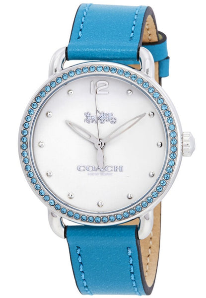 Coach Delancey White Dial Turquoise Leather Strap Watch for Women