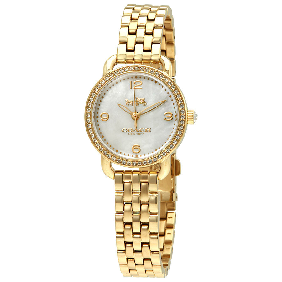 Coach Delancey Mother of Pearl Dial Gold Steel Strap Watch for Women