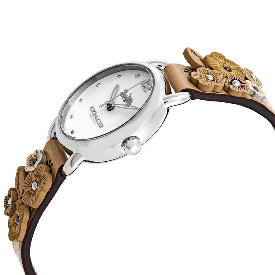 Coach Perry White Dial Brown Floral Leather Strap Watch for Women - 14502873