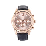 Michael Kors Lexington Chronograph Rose Gold Dial Black Leather Strap Watch For Men - MK8516