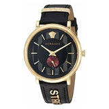 Versace V-Circle Manifesto Edition Black Dial Black Leather Strap Watch for Men - VBQ050017