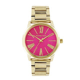 Michael Kors Hartman Quartz Pink Dial Gold Steel Strap Watch For Women - MK3520