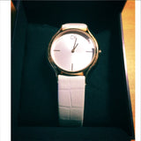 Calvin Klein Skirt White Dial White Leather Strap Watch for Women - K2U236K6