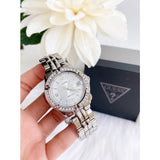 Guess Water Pro Diamonds Silver Dial Silver Steel Strap Watch For Women - G75511M