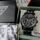 Guess Horizon Chronograph Black Dial Black Steel Strap Watch For Men - W0379G2