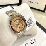 Gucci Vintage Diamonds Brown Dial Silver Steel Strap Watch For Men - YA142409