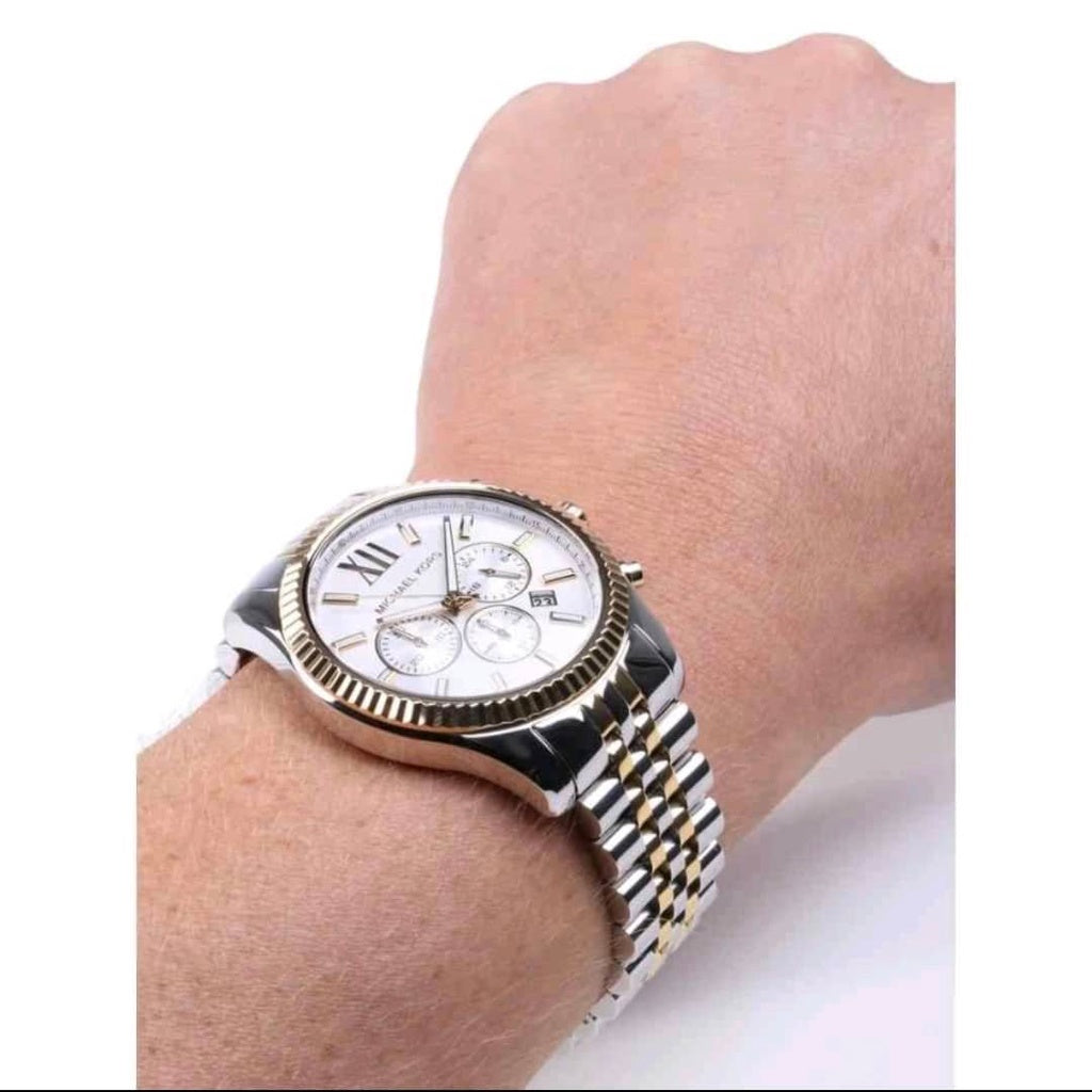 Michael Kors Lexington Silver Dial Two Tone Steel Strap Watch for Men - MK8344
