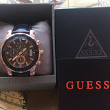 Guess Pinnacle Chronograph Quartz Black Dial Black Leather Strap Watch For Men - W0673G5