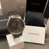 Calvin Klein Minimal Black Dial Black Leather Strap Watch for Men - K3M211C4