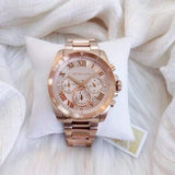 Michael Kors Brecken Chronograph Quartz Rose Gold Dial Rose Gold Steel Strap Watch For Women - MK6367