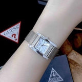 Guess Nouveau Diamonds Silver Dial Silver Mesh Bracelet Watch for Women - W0127L1