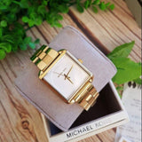 Michael Kors Lake Quartz White Dial Gold Steel Strap Watch For Women - MK3644