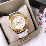 Guess Limelight Quartz Silver Dial White Leather Strap Watch For Women - W0775l8