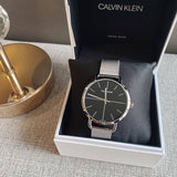 Calvin Klein Even Black Dial Silver Mesh Bracelet Watch for Women - K7B21121