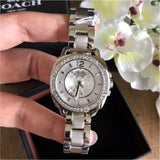 Coach Mini Boyfriend Diamonds Silver Dial Silver Steel Strap Watch for Women - 14501699