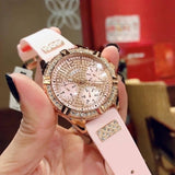 Guess Frontier Diamonds Rose Gold Dial Pink Rubber Strap Watch For Women - W1160L5