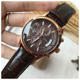 Guess Exec Chronograph Brown Dial Brown Leather Strap Watch For Men - W0076G4