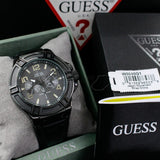 Guess Rigor Analog Black Dial Black Leather Strap Watch For Men - W0040G1