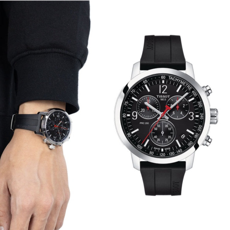 Tissot PRC 200 Chronograph Black Dial Black Rubber Strap Watch for