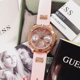 Guess Frontier Diamonds Rose Gold Dial Pink Rubber Strap Watch For Women - W1160L5