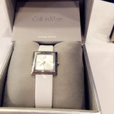 Calvin Klein Mark Silver Dial White Leather Strap Watch for Women - K3R231L6