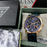 Guess Horizon Chronograph Blue Dial Blue Leather Strap Watch For Men - W0380G5