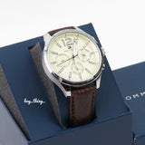 Tommy Hilfiger Gavin Chronograph White Dial Brown Leather Strap Watch for Men - 1791467