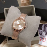 Guess Whisper Silver Dial Rose Gold Mesh Bracelet Watch for Women - W1084L3