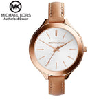 Michael Kors Runway Slim Quartz White Dial Beige Leather Strap Watch For Women - MK2284