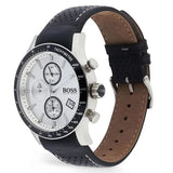 Hugo Boss Rafale Chronograh Quartz White Dial Black Leather Strap Watch For Men - HB1513403