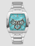 Guess Phoenix Multi Function Aqua Blue Dial Silver Steel Strap Watch for Men - GW0456G4