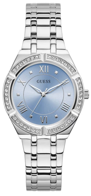 Guess Cosmo Diamonds Blue Dial Silver Steel Strap Watch for Women - GW0033L5