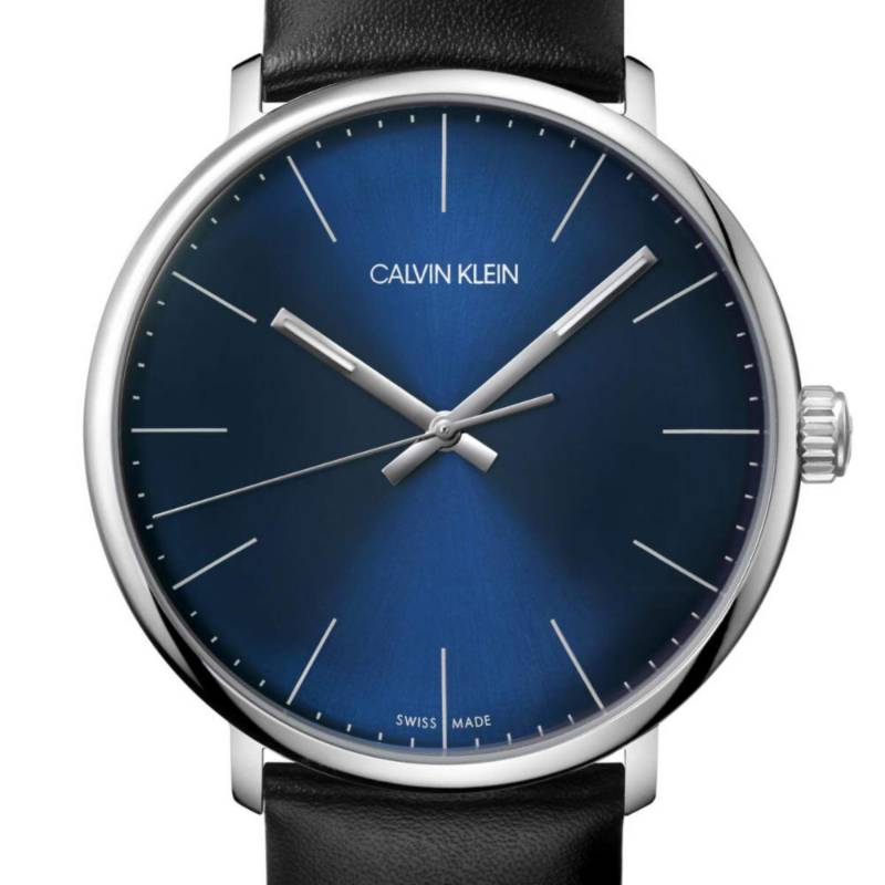 Calvin Klein High Noon Quartz Blue Dial Black Leather Strap Watch